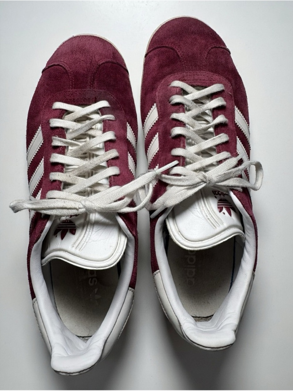 adidas Burgundy Gazelle Suede Sneakers with White Stripes -Unisex